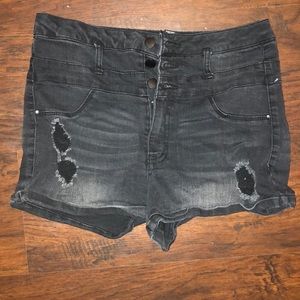 Black denim high waisted shorts